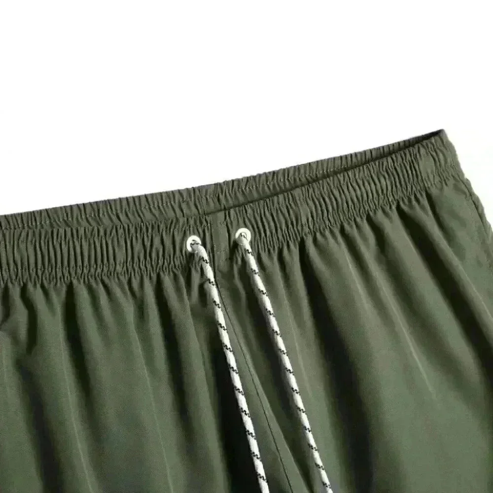 Army Green Vacation Style Men's Swim Trunks